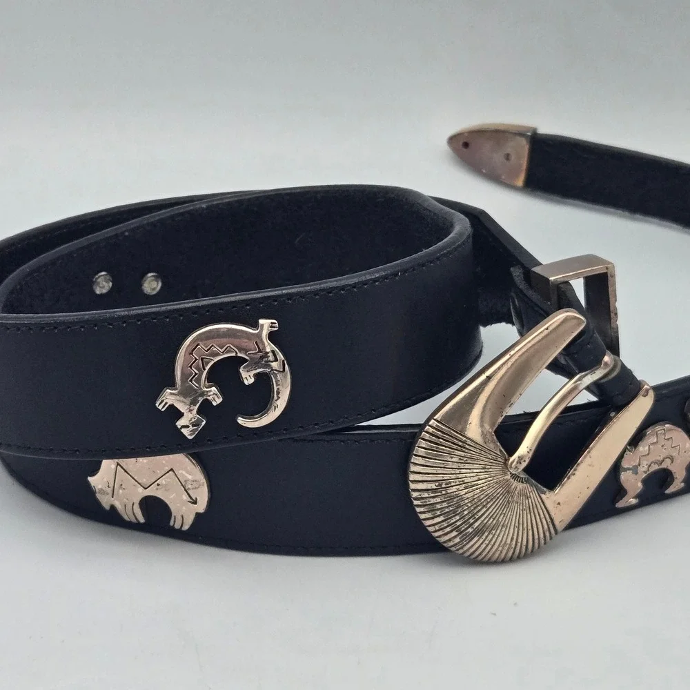 Vintage Silver Creek Black Leather Western Belt Animal Conchos Sz‎ 30 USA Made